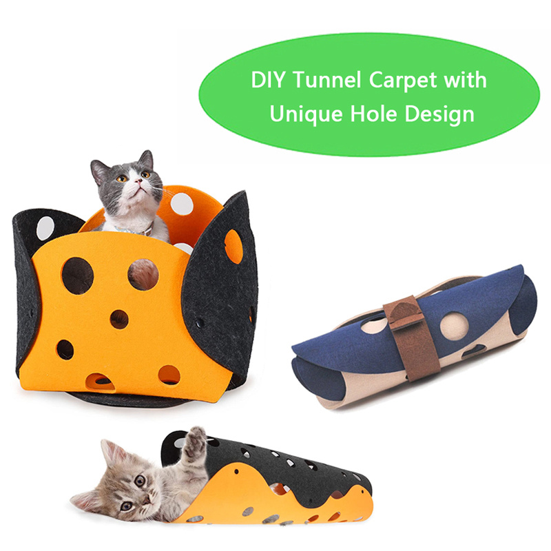 Cat Tunnel Cat Toy Felt Pom Splicing Deformable Kitten Nest Collapsible Tube House Tunnel Interactive Pet Toy Cat Accessories - Image 5