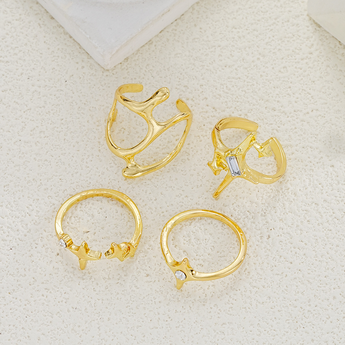 Geometric Metal Lava Line Four-piece Ring Set - Image 5