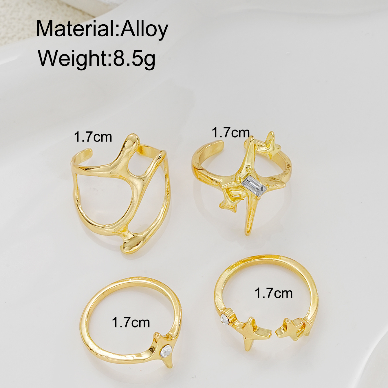 Geometric Metal Lava Line Four-piece Ring Set - Image 4