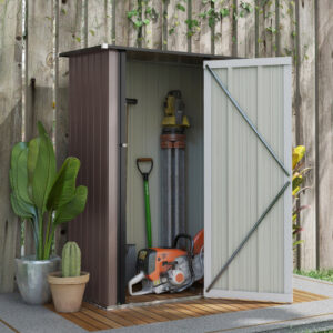 Outsunny 5ft X 3ft Metal Garden Storage Shed, Outdoor Tool Shed With Sloped Roof, Lockable Door For Tools, Equipment, Brown