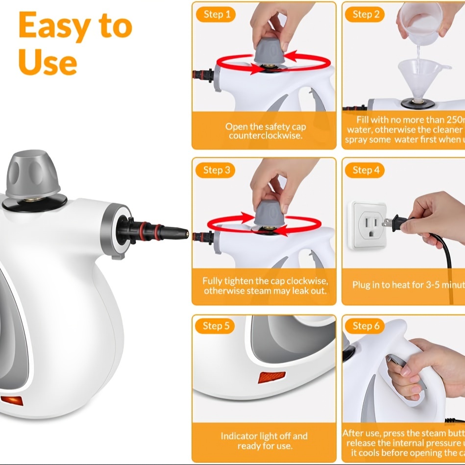 Handheld Multi-Surface Pressurized Steam Cleaner With 12 Accessories, Water Tank Multi-Purpose Steam Generator For Home Use, Natural Steam Cleaning Tiles, Floors, Bathrooms, Windows, Interior Decorati - Image 10