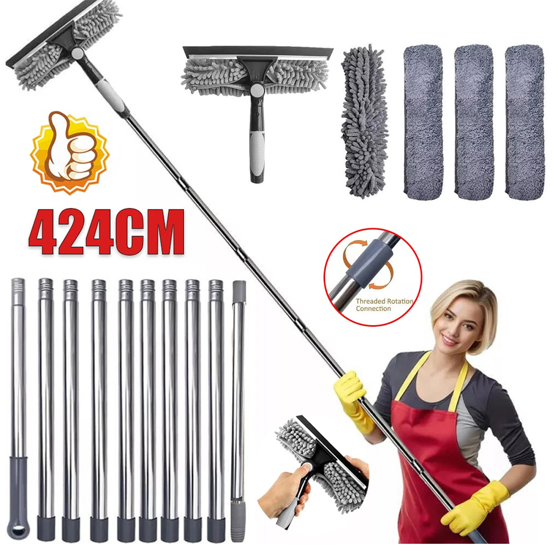 Telescopic Extendable Window Cleaner Equipment Glass Cleaning 4.5m Squeegee - Image 9