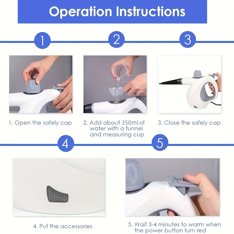 Handheld Multi-Surface Pressurized Steam Cleaner With 12 Accessories, Water Tank Multi-Purpose Steam Generator For Home Use, Natural Steam Cleaning Tiles, Floors, Bathrooms, Windows, Interior Decorati - Image 8