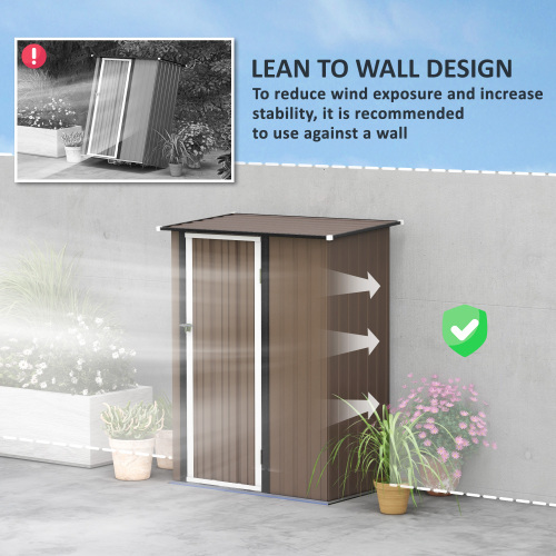 Outsunny 5ft X 3ft Metal Garden Storage Shed, Outdoor Tool Shed With Sloped Roof, Lockable Door For Tools, Equipment, Brown - Image 6
