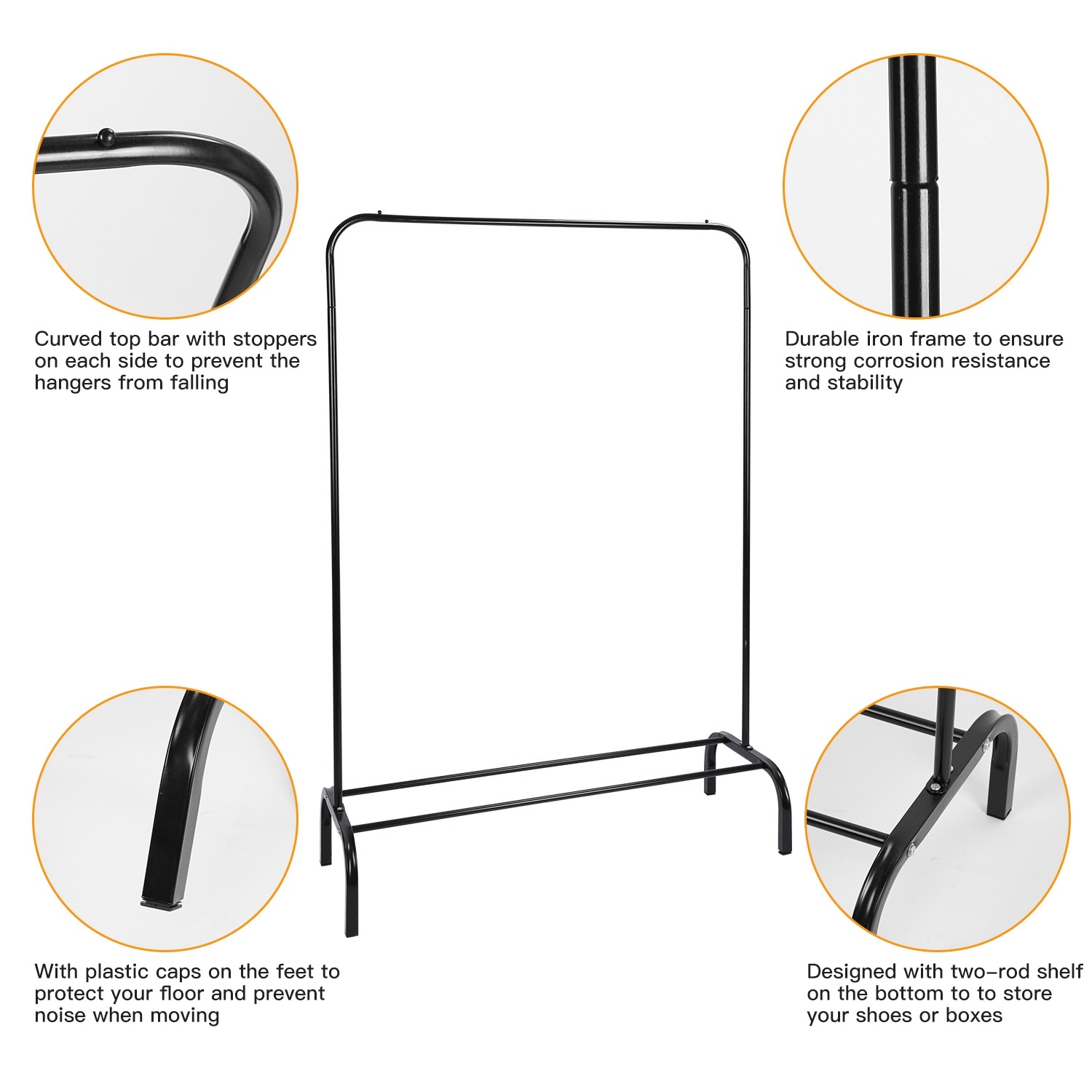 1Pc 33lbs Loading Garment Racks Freestanding Clothing Racks Clothes Rack Stands Organizer With Bottom Shelf For Dormitory Home - Image 4