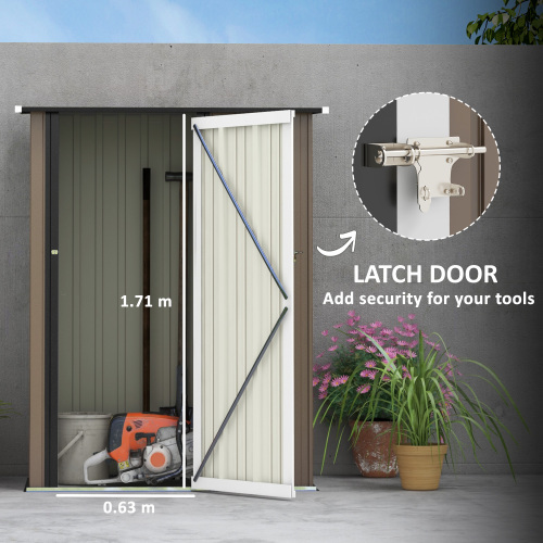 Outsunny 5ft X 3ft Metal Garden Storage Shed, Outdoor Tool Shed With Sloped Roof, Lockable Door For Tools, Equipment, Brown - Image 2