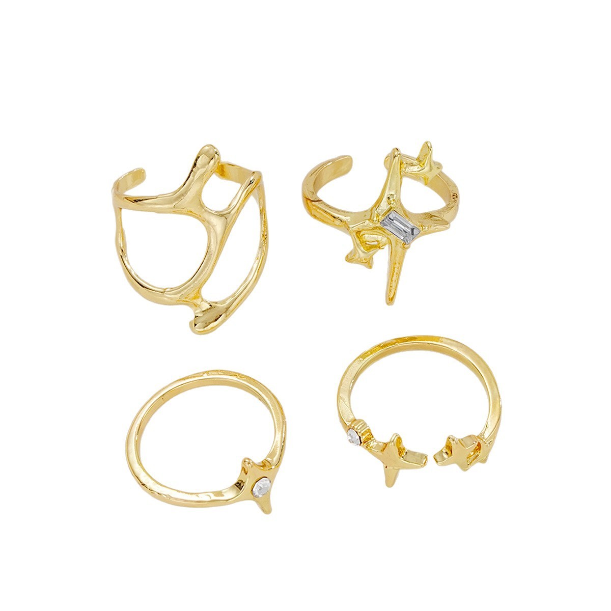 Geometric Metal Lava Line Four-piece Ring Set - Image 2