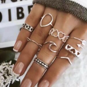 Retro Ring Set Bohemia Style Diamond Drop Geometric Female Rhinestone Tail Ring Hand Jewelry