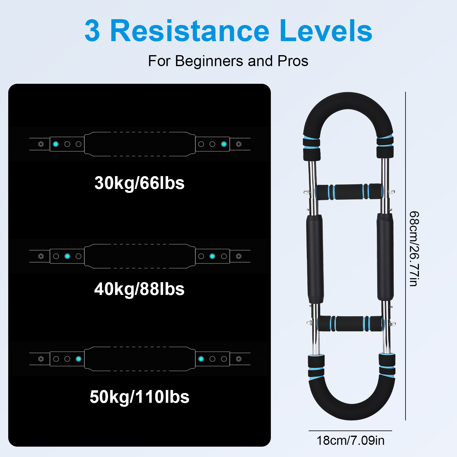1Pc Adjustable Twister Arm Exerciser Spring Workout Bar Strength Enhancer For Men With 3 Resistance Levels 66 To 110LBS Chest Biceps Triceps Thighs Back Workout - Image 9