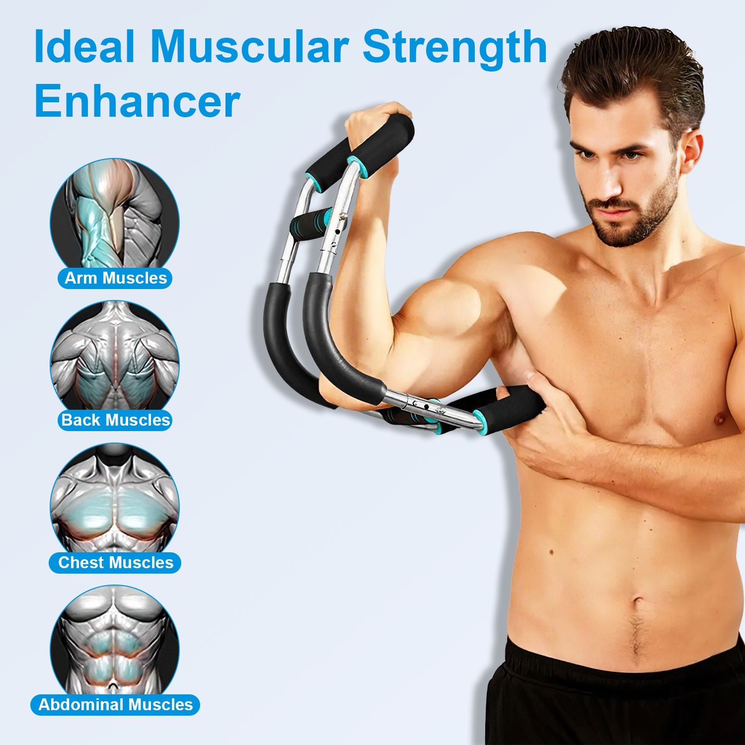 1Pc Adjustable Twister Arm Exerciser Spring Workout Bar Strength Enhancer For Men With 3 Resistance Levels 66 To 110LBS Chest Biceps Triceps Thighs Back Workout - Image 2