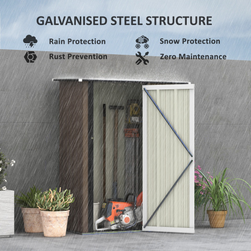 Outsunny 5ft X 3ft Metal Garden Storage Shed, Outdoor Tool Shed With Sloped Roof, Lockable Door For Tools, Equipment, Brown - Image 7