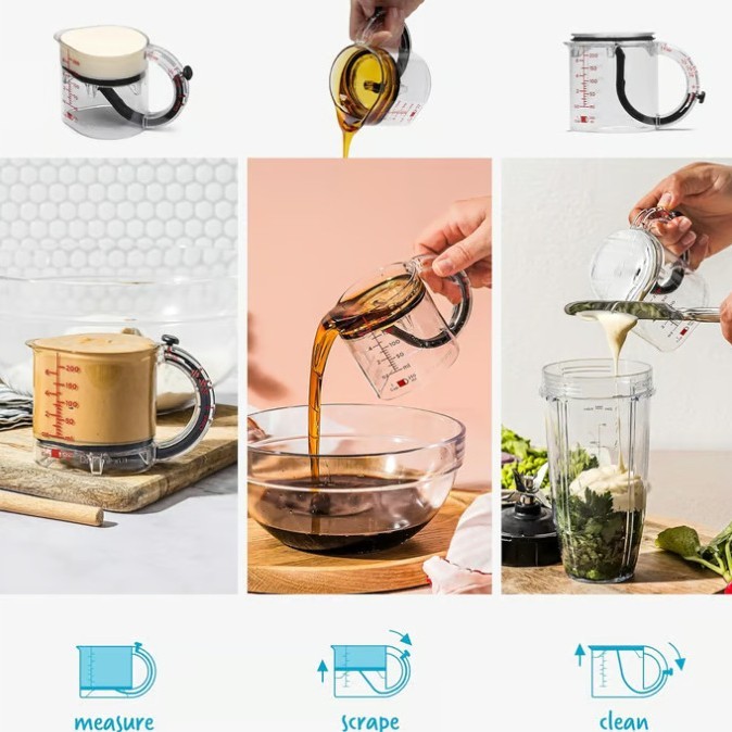 4-In-1 Adjustable Measuring Cup Multi-Functional Measuring Cup With Scraper-Style Seal Base Measurings Cube Cups For Cooking - Image 2